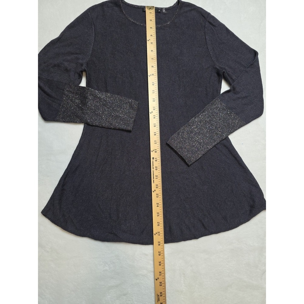 Nic + Zoe Scoop Neck Long Sleeve Top Medium Dark Gray Sparkle Wrist Romantic - Picture 5 of 8